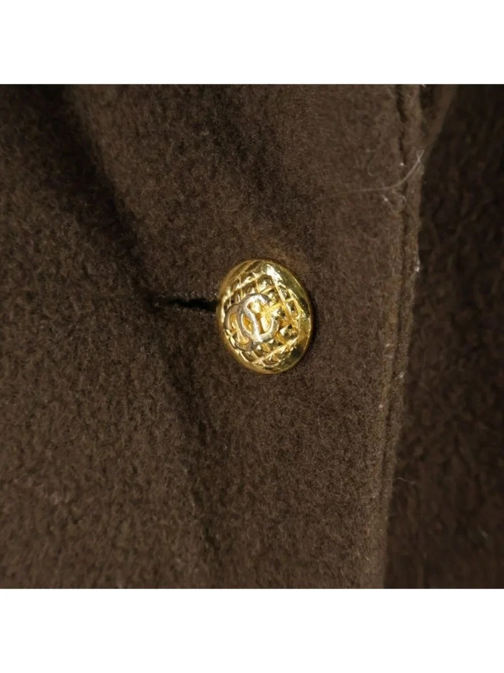 Chanel 90S Vintage Wool Half Coat CC Logo Gold Button Brown